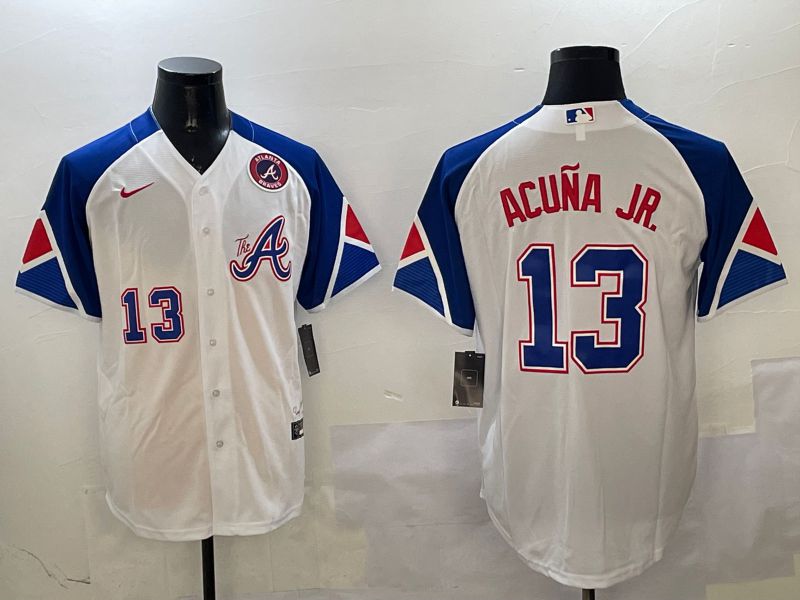 Men Atlanta Braves #13 Acuna jr White City Edition 2025 Nike MLB Jersey style 3